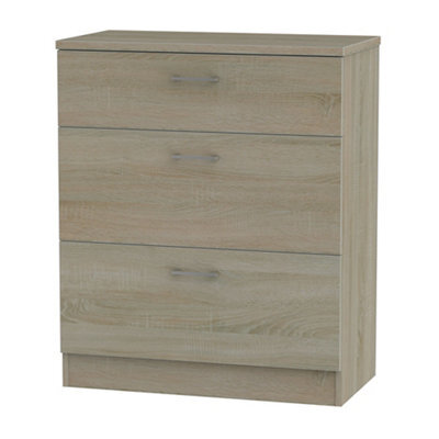 Ready Assembled Matt Dark Oak Effect 3 Drawer Deep Chest Of Drawers (H)885mm (W)765mm (D)415mm - image 1