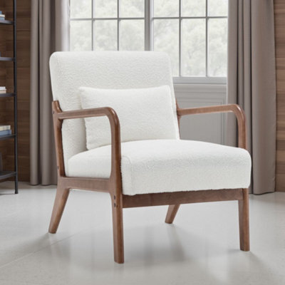 White Wooden Accent Chair For Living Room Hertford - Boucle Teddy Fabric - Flat Pack - image 1