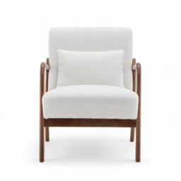 White Wooden Accent Chair For Living Room Hertford - Boucle Teddy Fabric - Flat Pack - thumbnail 3