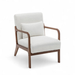 White Wooden Accent Chair For Living Room Hertford - Boucle Teddy Fabric - Flat Pack - thumbnail 4