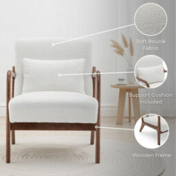 White Wooden Accent Chair For Living Room Hertford - Boucle Teddy Fabric - Flat Pack - thumbnail 8