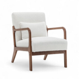 White Wooden Accent Chair For Living Room Hertford - Boucle Teddy Fabric - Flat Pack - thumbnail 5