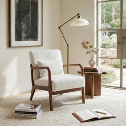 White Wooden Accent Chair For Living Room Hertford - Boucle Teddy Fabric - Flat Pack - thumbnail 9