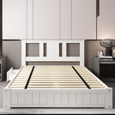 Somnior Beds Elwood 5Ft King Solid Wooden Bed Frame 3 Drawers - White - image 1