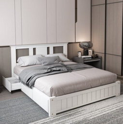 Somnior Beds Elwood 5Ft King Solid Wooden Bed Frame 3 Drawers - White - thumbnail 3