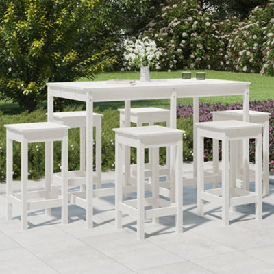 Berkfield 7 Piece Garden Bar Set White Solid Wood Pine - image 1