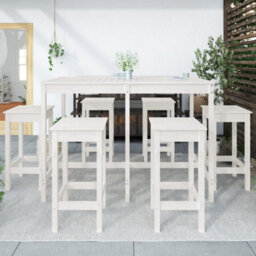 Berkfield 7 Piece Garden Bar Set White Solid Wood Pine - thumbnail 3