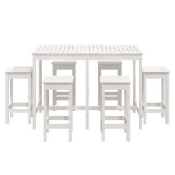 Berkfield 7 Piece Garden Bar Set White Solid Wood Pine - thumbnail 4