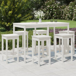 Berkfield 7 Piece Garden Bar Set White Solid Wood Pine - thumbnail 1