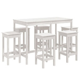 Berkfield 7 Piece Garden Bar Set White Solid Wood Pine - thumbnail 2