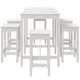 Berkfield 7 Piece Garden Bar Set White Solid Wood Pine - thumbnail 5