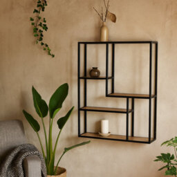 Wyld Haus El Paso Wall Shelf - Matt Black Steel Frame With Wild Oak Effect, 3 Shelves, 750X910X200mm - thumbnail 2