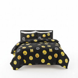 Emoji Print Duvet Cover Set Cool Playful Bedding With Pillowcases Black - thumbnail 2