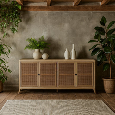 Wyld Haus Ilhabela Natural Oak And Rattan 4-Door Sideboard - image 1