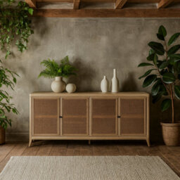 Wyld Haus Ilhabela Natural Oak And Rattan 4-Door Sideboard - thumbnail 1