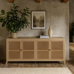 Wyld Haus Ilhabela Natural Oak And Rattan 4-Door Sideboard - thumbnail 2
