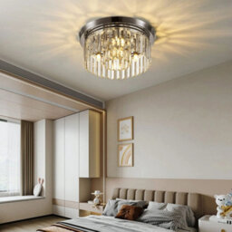 Living And Home Modern Chandelier Double Circle Crystal Shade Chorme Base Mount Ceiling Light - thumbnail 1