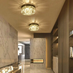 Living And Home Modern Chandelier Double Circle Crystal Shade Chorme Base Mount Ceiling Light - thumbnail 2