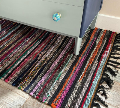 Second Nature Online Festival Recycled Cotton Blend Rag Rug In Varied Colourways Indoor And Outdoor Use / 90 Cm X 150 Cm / Black - image 1