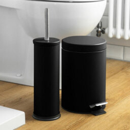 Harbour Housewares 3L Bathroom Bin & Brush Set - Matt Black - Round Stainless Steel Slim Trashcan Pedal Bin & Toilet Brush Set - thumbnail 7
