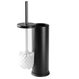 Harbour Housewares 3L Bathroom Bin & Brush Set - Matt Black - Round Stainless Steel Slim Trashcan Pedal Bin & Toilet Brush Set - thumbnail 6