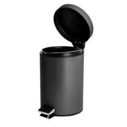 Harbour Housewares 3L Bathroom Bin & Brush Set - Matt Black - Round Stainless Steel Slim Trashcan Pedal Bin & Toilet Brush Set - thumbnail 5