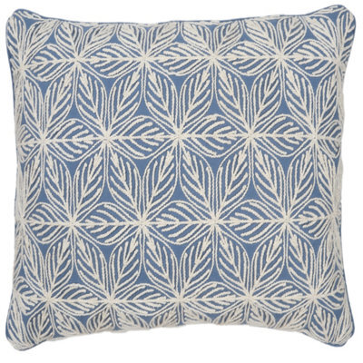 Blue & White Cord Embroidery Cotton Effect Indoor Cushion (L)50Cm (W)45Cm - image 1