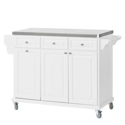 Sobuy Fkw33-W, Luxury Kitchen Trolley  Kitchen Island With Stainless Steel Worktop,white,w132Xd48.5Xh94.5 - image 1