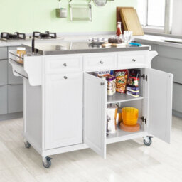 Sobuy Fkw33-W, Luxury Kitchen Trolley  Kitchen Island With Stainless Steel Worktop,white,w132Xd48.5Xh94.5 - thumbnail 2