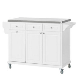 Sobuy Fkw33-W, Luxury Kitchen Trolley  Kitchen Island With Stainless Steel Worktop,white,w132Xd48.5Xh94.5 - thumbnail 1