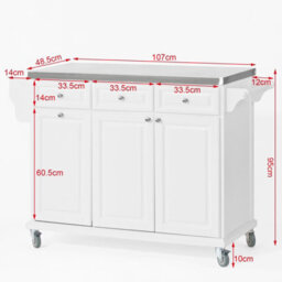 Sobuy Fkw33-W, Luxury Kitchen Trolley  Kitchen Island With Stainless Steel Worktop,white,w132Xd48.5Xh94.5 - thumbnail 3