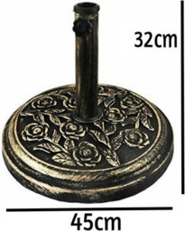 Spot On Dealz Garden Parasol Base Umbrella Bases Heavy Duty Parasol Weights With Stand 8.5Kg Cast Iron With Floral Rose Garden Outdoor Stands - thumbnail 2