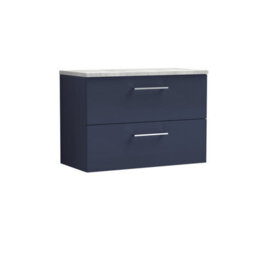 Balterley Bramshall 800mm Wall Hung 2 Drawer Vanity Unit & Laminate Worktop For Efficient Modern Bathroom Storage - Midnight Blue - thumbnail 1