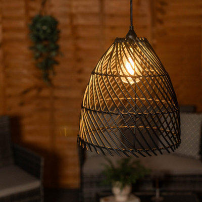 Valuelights Battery Operated Outdoor Black Rattan Hanging Pendant Garden Pergola Light - image 1