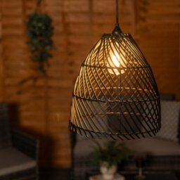 Valuelights Battery Operated Outdoor Black Rattan Hanging Pendant Garden Pergola Light