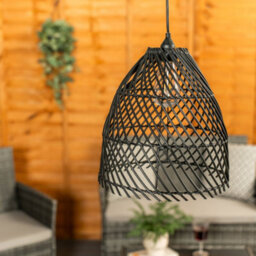 Valuelights Battery Operated Outdoor Black Rattan Hanging Pendant Garden Pergola Light - thumbnail 3
