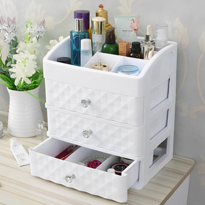 Living And Home White Plastic Makeup Organizer With 3 Drawers - image 1