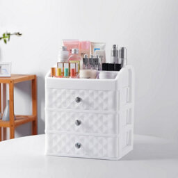 Living And Home White Plastic Makeup Organizer With 3 Drawers - thumbnail 2