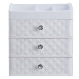 Living And Home White Plastic Makeup Organizer With 3 Drawers - thumbnail 3