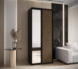Arte Sapporo Ii - Chic Black Mirrored Sliding Door Wardrobe - Compact Storage For Modern Living (H)2050mm (W)1100mm (D)600mm - thumbnail 1