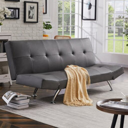 Furniture in Fashion Venice Faux Leather Sofa Bed In Grey With Chrome Metal Legs - thumbnail 1