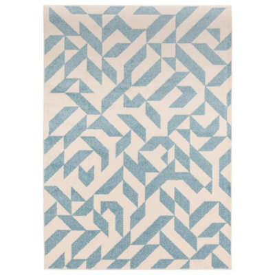 Blue Abstract Funky Modern Easy To Clean Geometric Rug For Diningroom-66 X 240Cm (Runner) - image 1