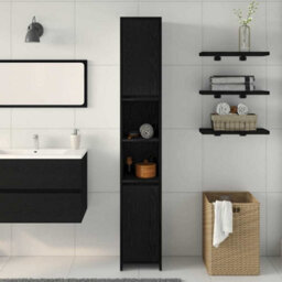 Berkfield Bathroom Cabinet Black Oak 30X30X183,5 Cm Engineered Wood - thumbnail 4