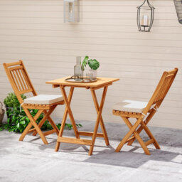 Costway Folding Chair Table Set Outdoor Wood Bistro Set With Cushions-White - thumbnail 9