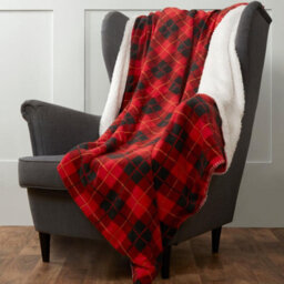 Ohs Large Tartan Sherpa Flannel Fleece Throw Over Bed Blanket Check Red - thumbnail 3