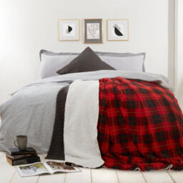 Ohs Large Tartan Sherpa Flannel Fleece Throw Over Bed Blanket Check Red - thumbnail 2