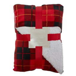 Ohs Large Tartan Sherpa Flannel Fleece Throw Over Bed Blanket Check Red - thumbnail 1