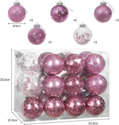 Casaria Fillable Christmas Baubles Set Of 24 Clear 6Cm, Pink - thumbnail 2