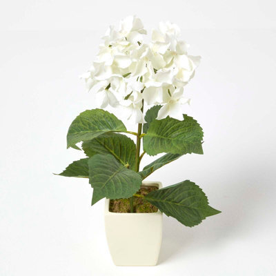 Homescapes Artificial Cream Handcrafted Small Hydrangea Flower In Cream Pot, 38 Cm - image 1