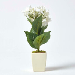 Homescapes Artificial Cream Handcrafted Small Hydrangea Flower In Cream Pot, 38 Cm - thumbnail 6